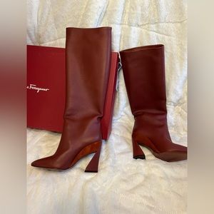 SALVATORE FERRAGAMO Luxe Leather Tall Boots Red Size 9